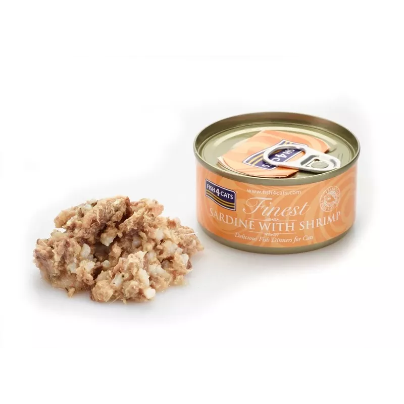 Comida húmida para gatos FISH4DOGS Sardinha com Camarão 70 g — alimento completo em lata para gatos adultos, sabor a peixe