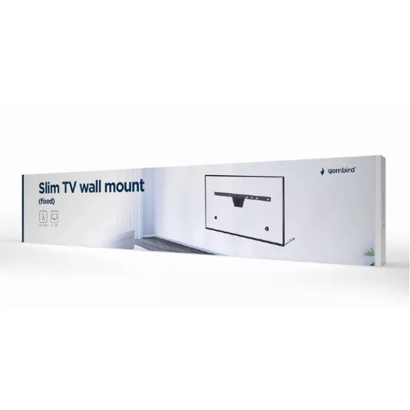 Suporte de parede fixo e fino para TV Gembird WM-S80F-01 de 37–80" (2,03 m), VESA até 600x400, máx. 50 kg, preto