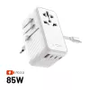Fixed | Adaptador de viagem Voyager 85W para UE, Reino Unido e EUA/AUS, com 4xUSB-C e 1xUSB saída | Adaptador