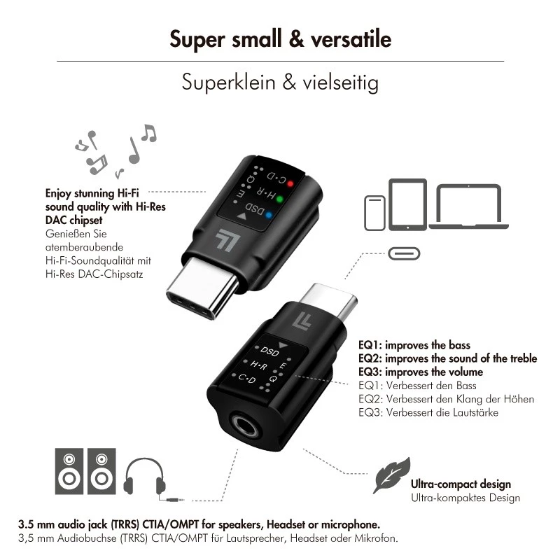 Adaptador de áudio DAC USB-C LogiLink. USB-C/M para 3,5 mm/F. preto