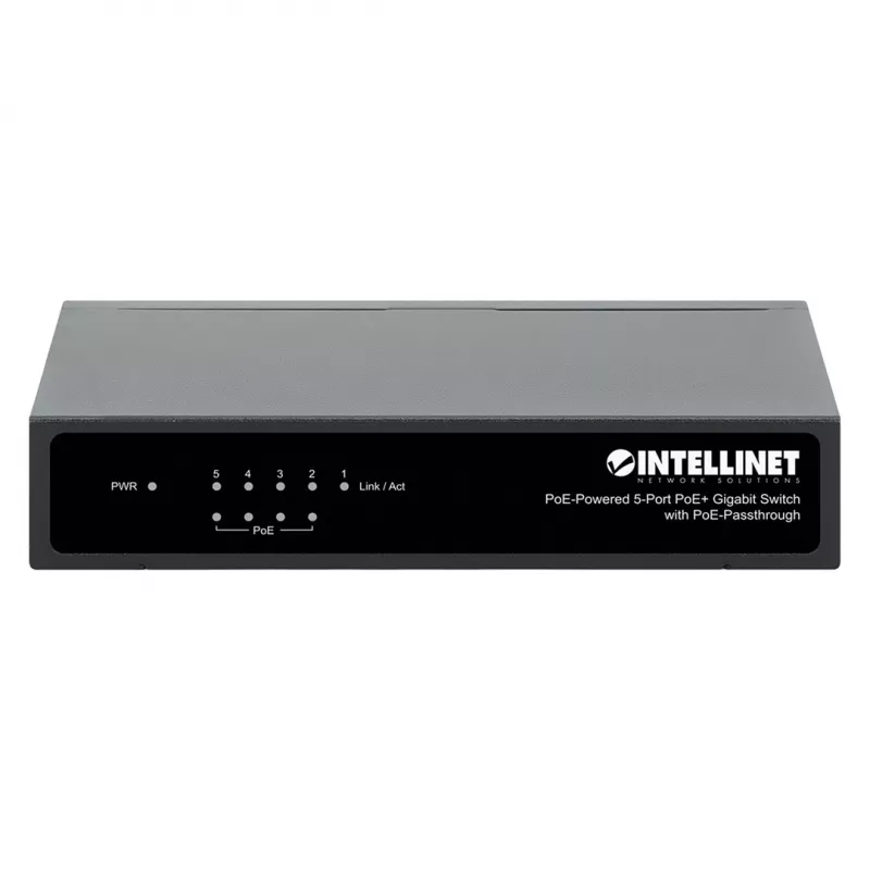 Gigabit 5xPoE Passthrough Switch, alimentado por PoE ou AC, 68W
