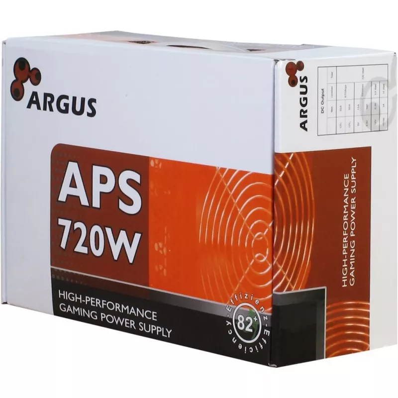 Inter-Tech Argus APS-720W fonte de alimentação, 720 W, ATX12V 2,31, 115–230 V, 47–63 Hz, ATX de 20+4 pinos, PFC ativo, ventoinha de 120 mm, preto