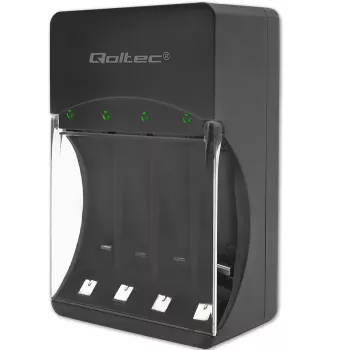 Carregador de pilhas QOLTEC 50653 para pilhas Ni-MH AAA (R03) e AA (R6), entrada 220–240 V, saída 1,2 V