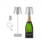 Beper P201UTP117 candeeiro de mesa LED recarregável, 1,5 W, interruptor tátil, regulável, adaptador para garrafa de 33 mm, resistente à água, prateado
