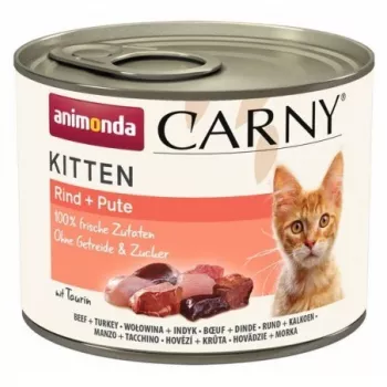 Alimento húmido para gatos animonda Carny Kitten Vaca com peru 200 g – Alimento completo para gatinhos, 80 % humidade, 10,5 % proteína