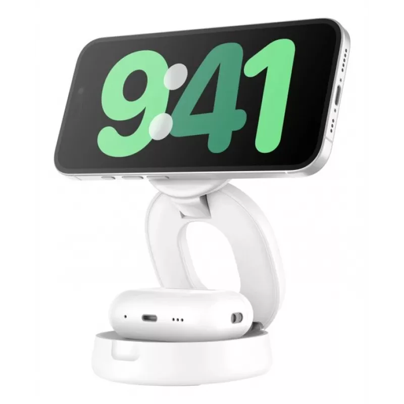 Estação de carregamento Belkin BOOSTCHARGE WIZ035kqWH 2 em 1 Qi2 15W para telefones e acessórios