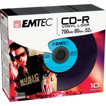 EMTEC Vinyl Look - 10 x CD-R - 700 MB (80 Min) 52x - azul, amarelo, lilás, verde, rosa - Slim Jewel Case