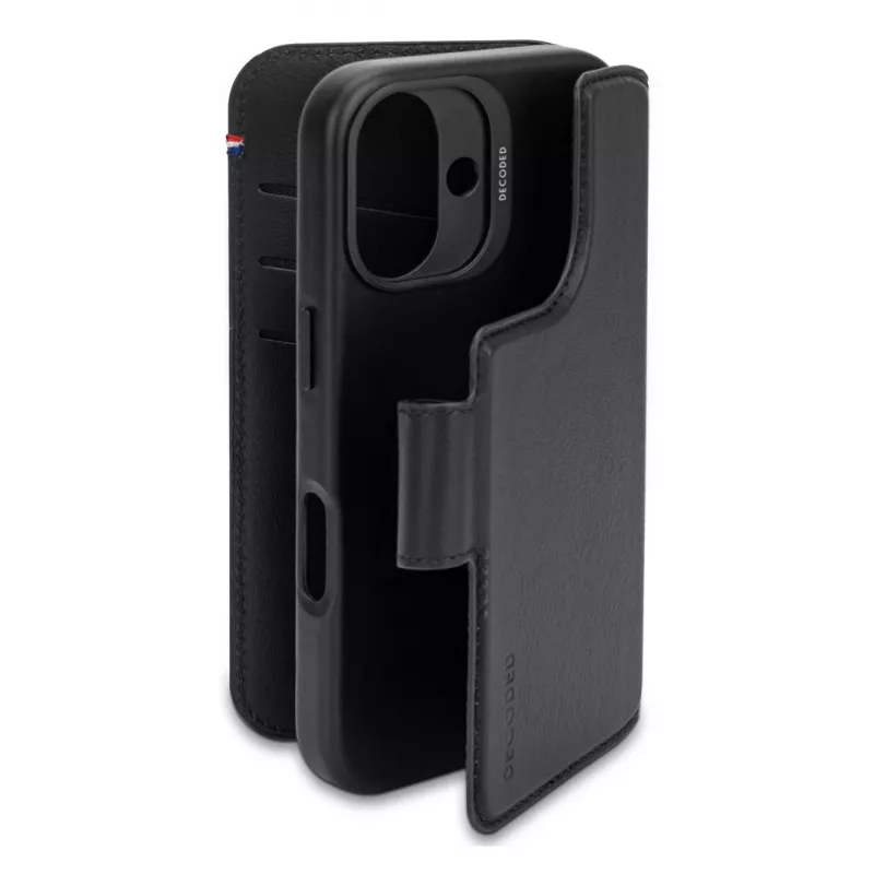 Capa de couro para iPhone 16, preto
