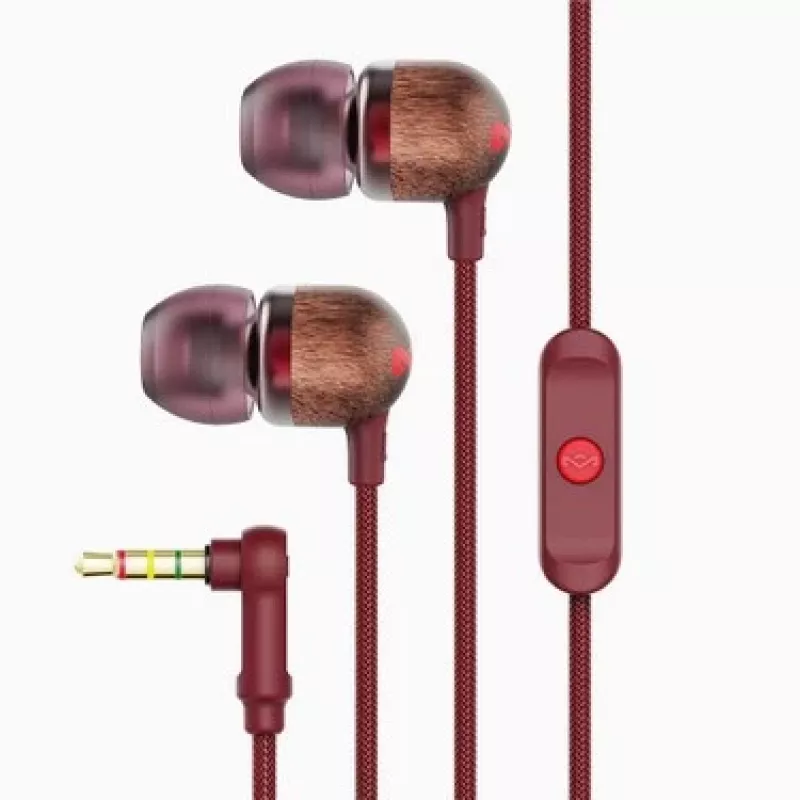 The House Of Marley Smile Jamaica Headset com fios in-ear chamadas/música vermelho, madeira