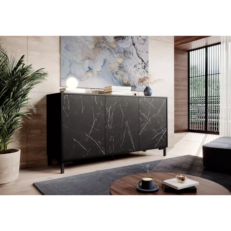 Cómoda MARMO 3D 150x45x80.5 cm preto mate/mármore preto