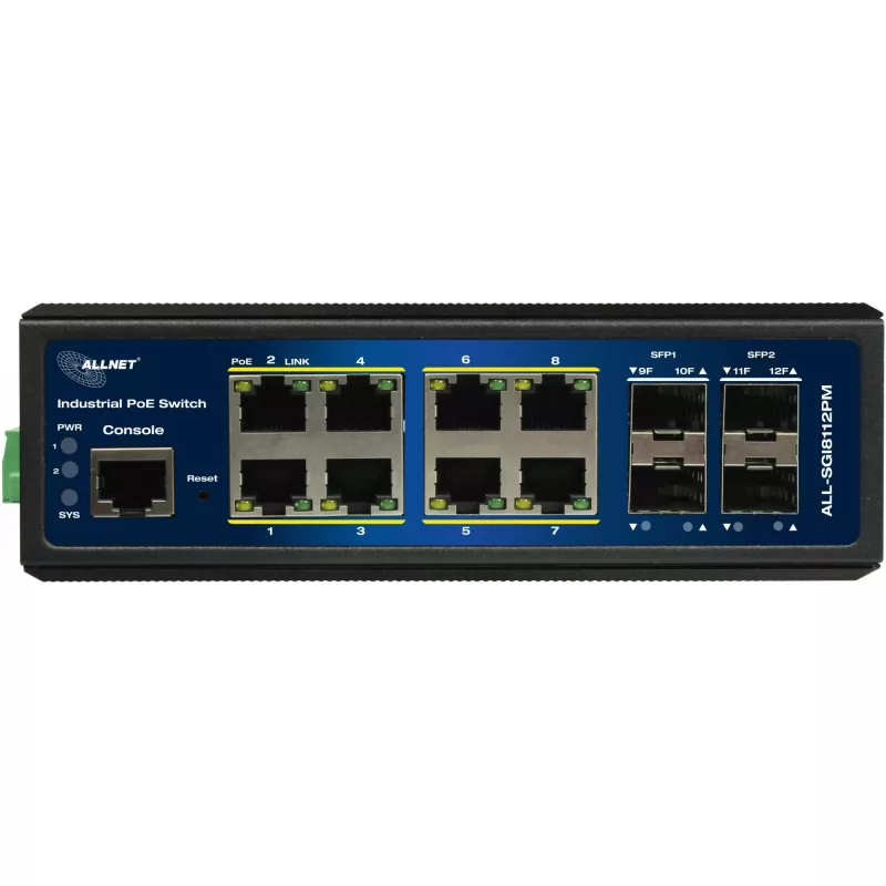 Switch PoE industrial ALLNET ALL-SGI8112PMJ 8+4 portas