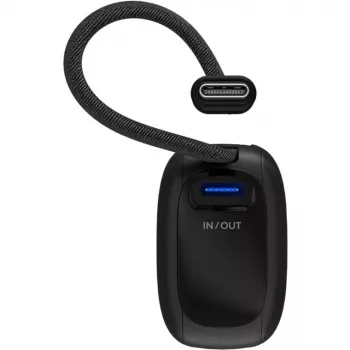 Powerbank 5.000 mAh, cabo USB-C integrado 13 cm, 20 watts (preto, 5 Ah, 1x USB-A, 1x USB-C, PD, QC)