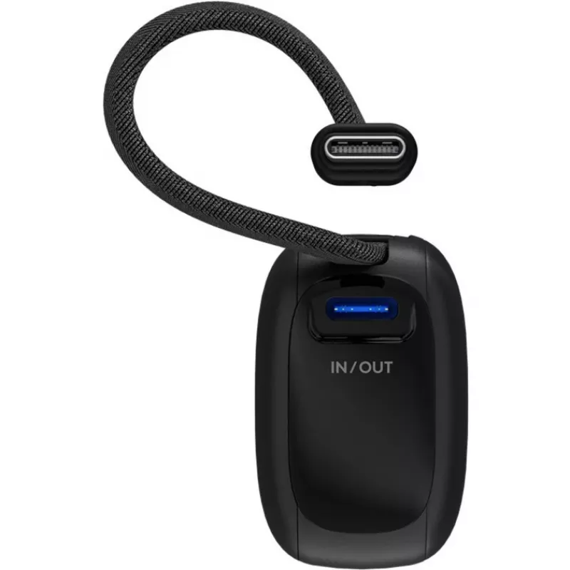 Powerbank 5.000 mAh, cabo USB-C integrado 13 cm, 20 watts (preto, 5 Ah, 1x USB-A, 1x USB-C, PD, QC)