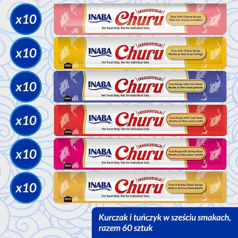 INABA Churu caixa sortida de atum – snacks para gatos – 60 x 14 g