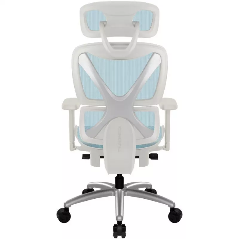 Cadeira de escritório ergonómica thunder x3 TEGC-3073102.B1 — estofamento branco e azul, braços ajustáveis, encosto alto