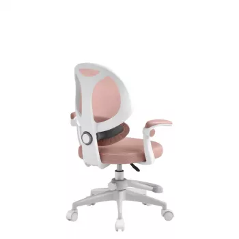 Cadeira giratória infantil mark adler Junior 4.5 rosa — encosto em rede, assento em espuma, altura ajustável 40–50 cm, braços, apoio lombar, rodas (embalagem aberta)