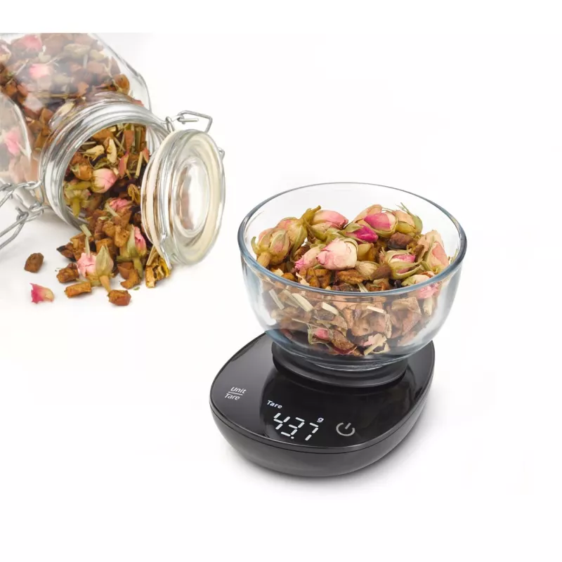Balança de cozinha Caso FinoCompact 03201 — capacidade 0,5 kg, divisão 1 g, visor LED, aço inoxidável/preto