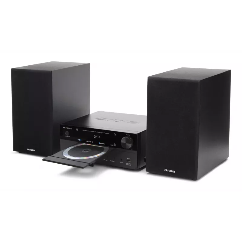 Micro-cadeia de áudio doméstico Aiwa MSBTU-550 — 50 W RMS, Bluetooth 10 m, FM, visor LED, RCA, preto