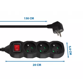 Extensão elétrica ESPERANZA ELK210K — cabo 1,5 m, 3 tomadas AC tipo E, ficha angular, interior, preto