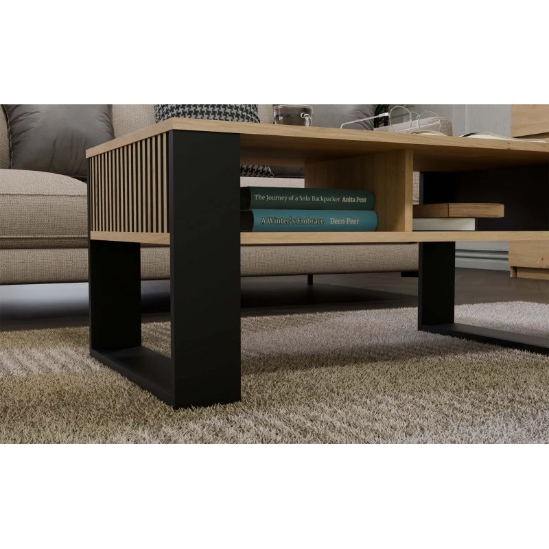 Mesa de centro top e shop STOLIK KAWOWY ŁAWA MODERN 2P fina carvalho Artisan ripas pretas
