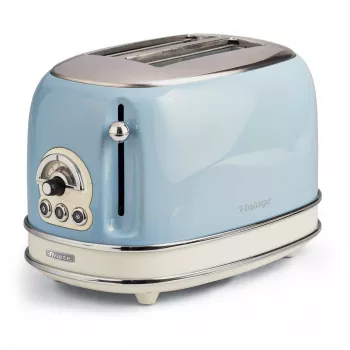 Torradeira Ariete 155 Design 2 fatias com cestos para sanduíches, 6 níveis de tostagem, 810 W, caixa em aço inoxidável, gaveta de migalhas removível, azul pastel