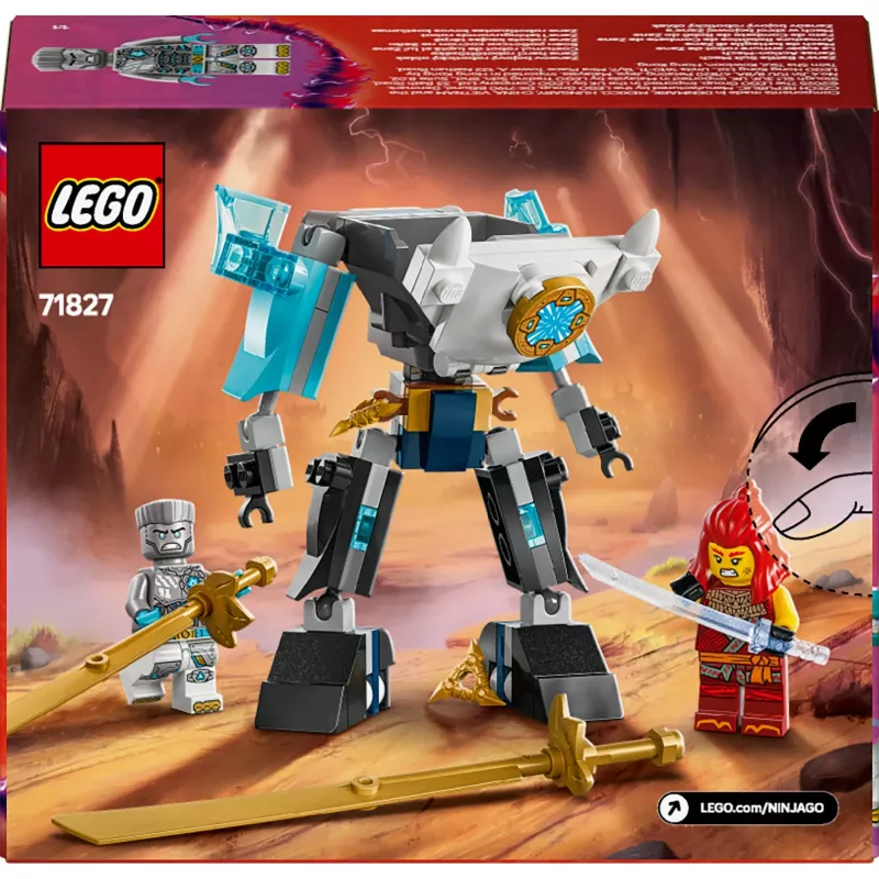LEGO NINJAGO conjunto 71827 Mech de combate do Zane, 92 peças, 2 minifiguras, altura 100 mm, idade 6+