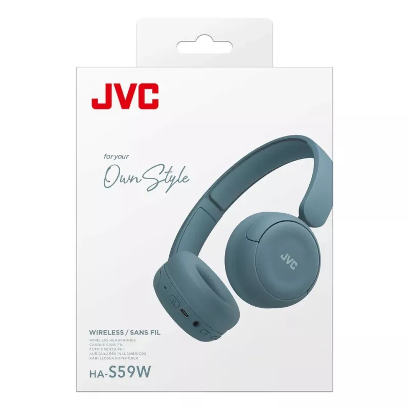Headset JVC HA-S59W — com fios e sem fios Bluetooth, supra-aural, arco de cabeça, 20–20000 Hz, cabo de 1,2 m, azul