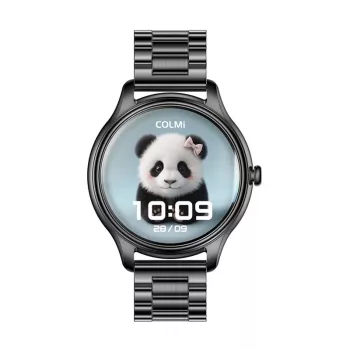 Smartwatch Colmi L28 com caixa preta e bracelete de aço inoxidável preta