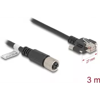 Cabo de rede DeLOCK M12 X-codificado 8 pinos conector fêmea para ficha RJ45 Cat.6A 3 m preto