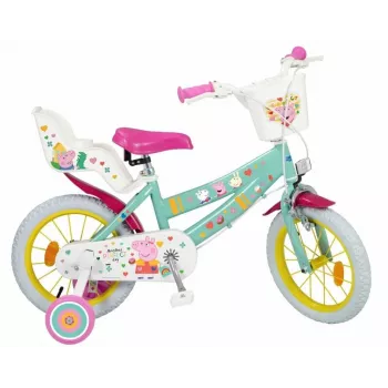 Bicicleta infantil Toimsa Peppa Pig rodas de 14 polegadas, verde, para cerca de 3–5 anos, travões de aro dianteiro e traseiro, pneus de ar