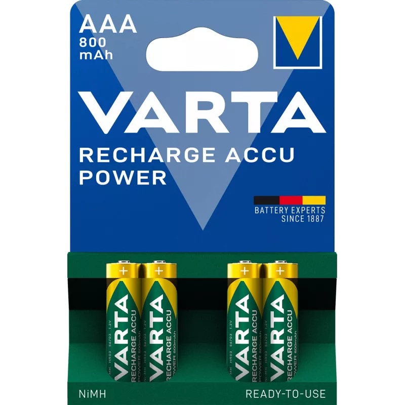 Bateria VARTA HR03 AAA Power 800 mAh 56703 pilhas recarregáveis 4 unid. verde