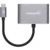 Docking station USB-C Manhattan, ligações (x4): HDMI, USB-A, USB-C e VGA, com Power Delivery (PD) 87W – carregador USB-C externo necessário (não incluído). Alimentado por USB (sem fonte de alimentação externa necessária) quando o PD não é utilizado, alumínio