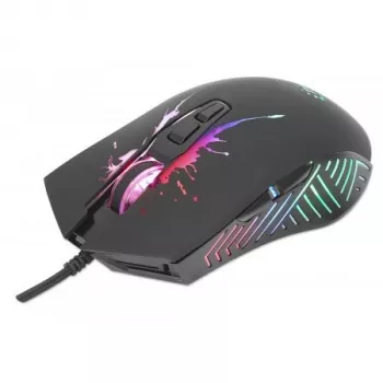 Rato gaming Manhattan com LEDs, com fios, sete botões, roda de scroll, 7200 dpi, preto com iluminação LED, três anos de garantia