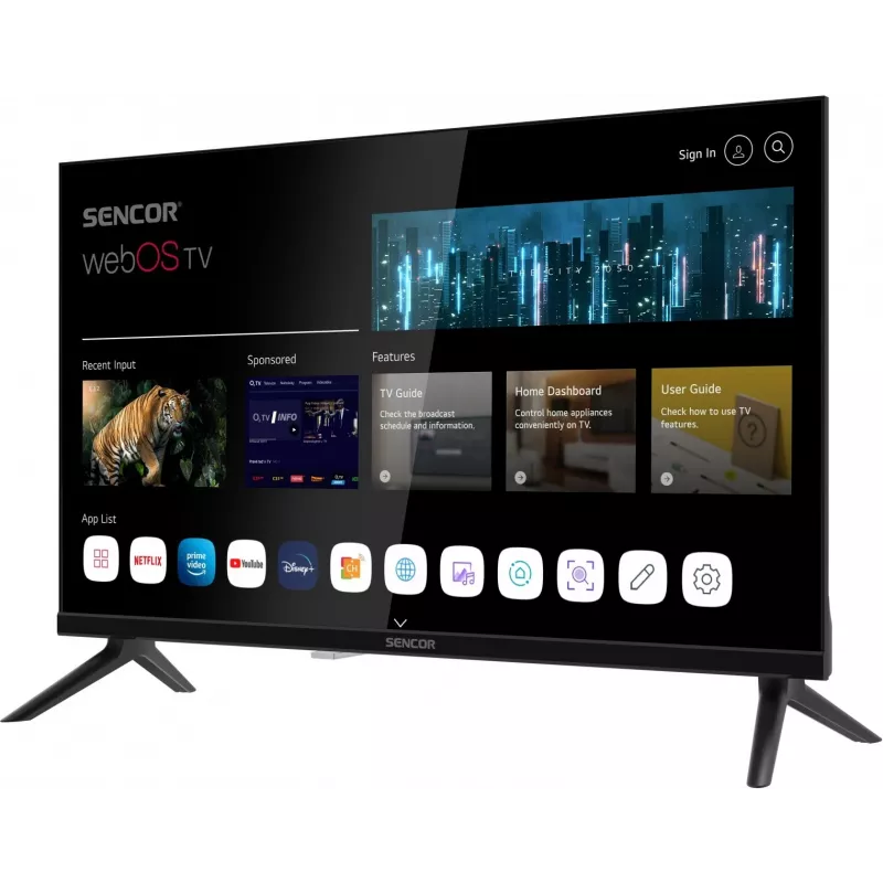 TV SMART 24 polegadas SENCOR SLE 24S803B HD Ready com webOS, Wi‑Fi, Bluetooth, DVB-T2/C/S2, 1366×768