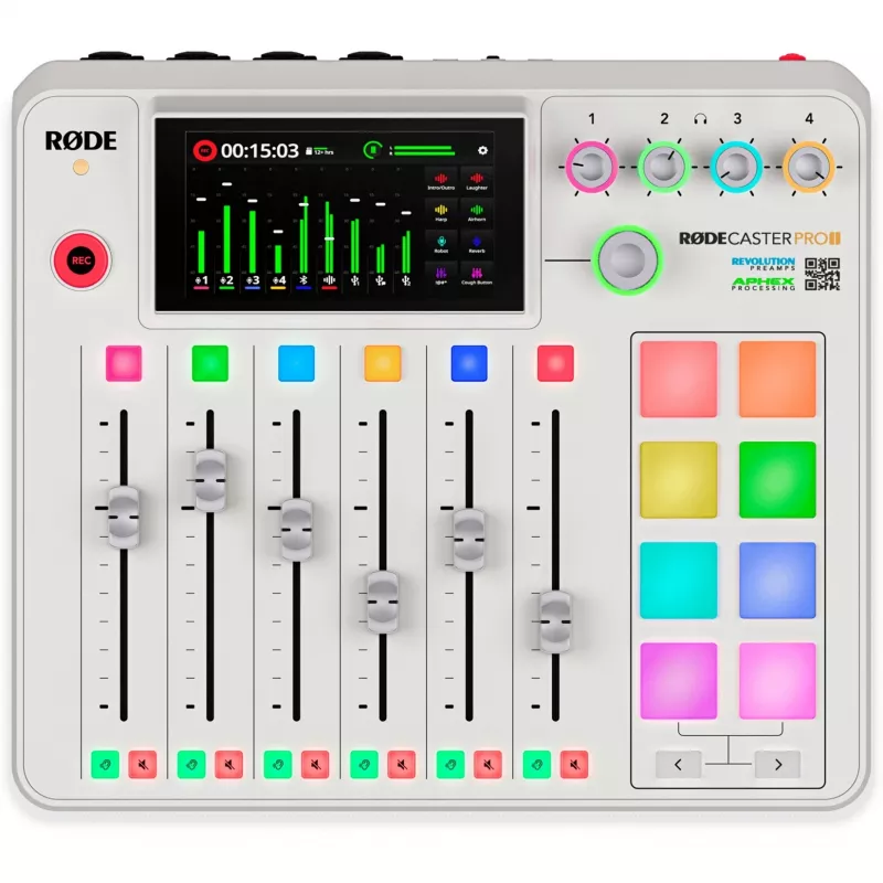 Interface de áudio Rode RodeCaster Pro II branco — consola de gravação USB multicanal