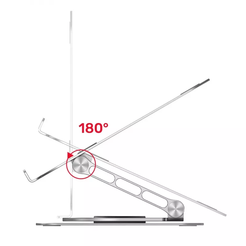 Unitek OT180SL01 suporte para portátil, em alumínio, para portáteis de 10–16 polegadas (25,4–40,6 cm), giratório 360°, dobrável, inclinação ajustável, prateado