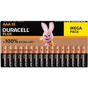 Pilhas alcalinas AAA Duracell Plus pack de 32 (modelo 00216914) desempenho de longa duração
