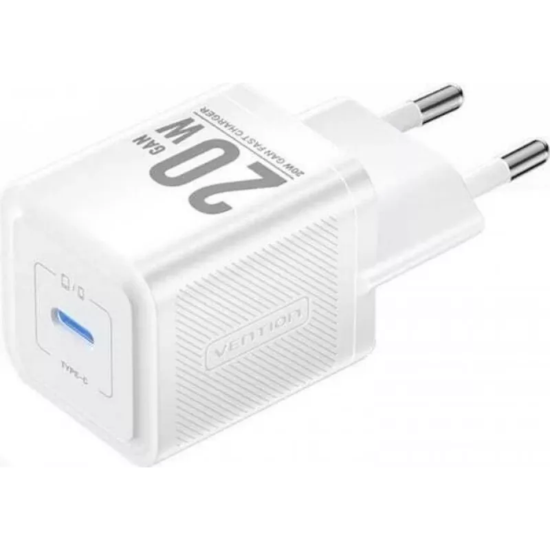 Carregador móvel Vention FEPW0-EU – carregador de parede USB-C de 20W para smartphone, tablet, smartwatch, auscultadores, branco