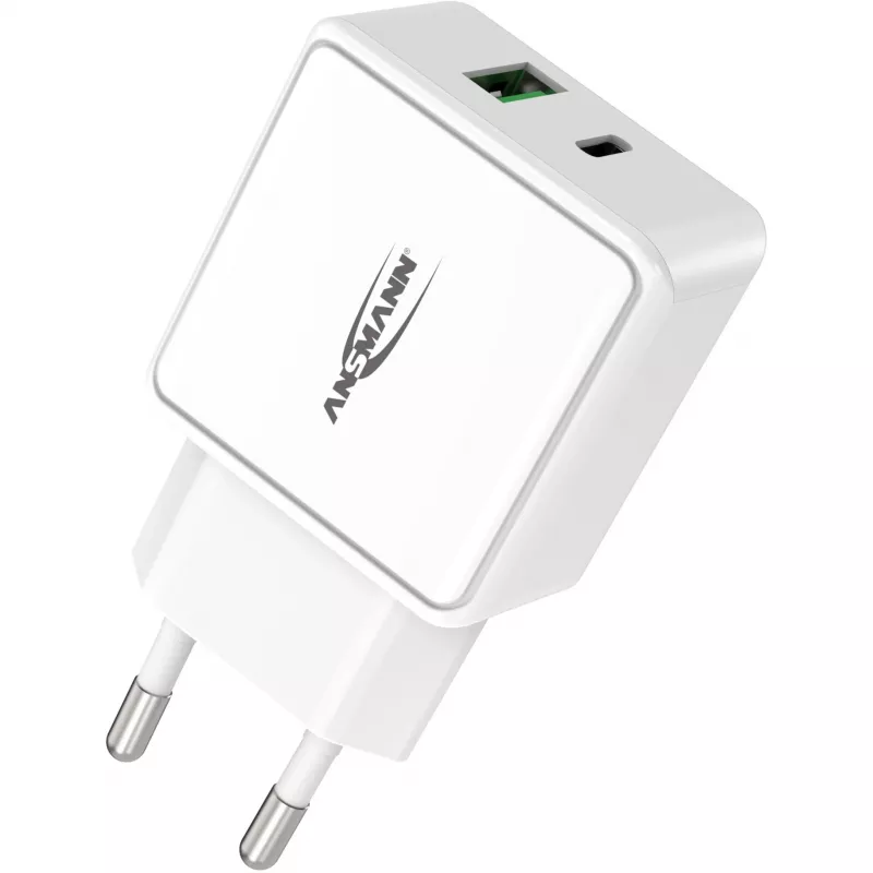 ANSMANN HC218PD - fonte de alimentação - 18 Watt - 3000 mA - PD, QC 3.0 - 2 portas de saída (USB, USB-C) - branco (1001-0111)