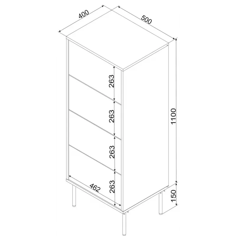 Cómoda Cama Meble Cama 4S TRESSE 50x40x125 cm, verde mate, 4 gavetas, aglomerado