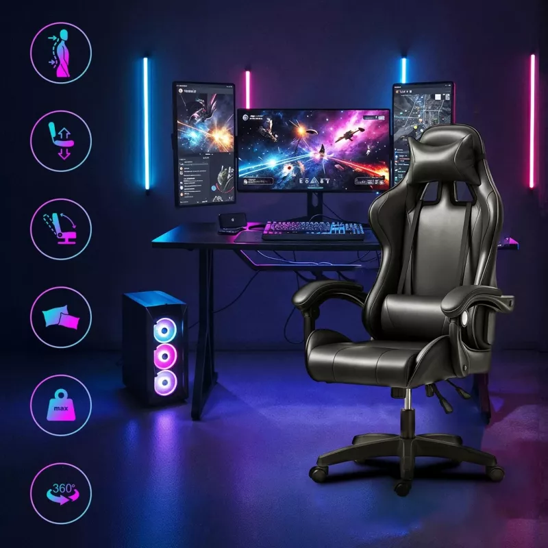Extralink Gaming | Cadeira de gaming | Escritório, giratória, assento concha, preto, G-524