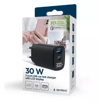 Carregador móvel Gembird TA-UC-PDQC30LCD-BK-01 carregamento rápido preto