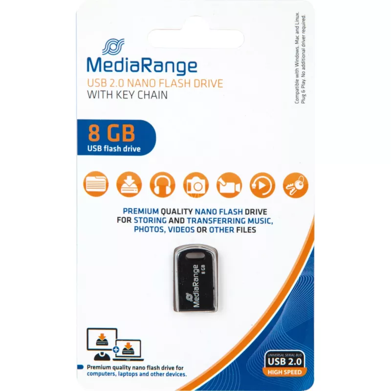 MediaRange Nano - Pen drive USB - 8 GB - USB2.0 - preto (MR920)