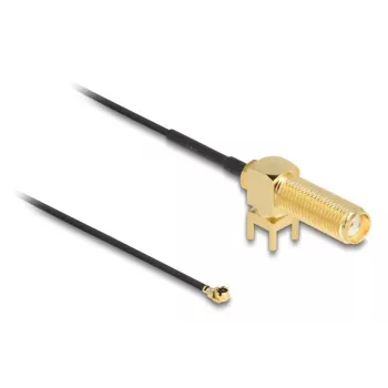 Cabo de antena DeLOCK SMA 90° conector fêmea PCB cabo coaxial blindado 0,15 m I-PEX MHF1 Preto Dourado