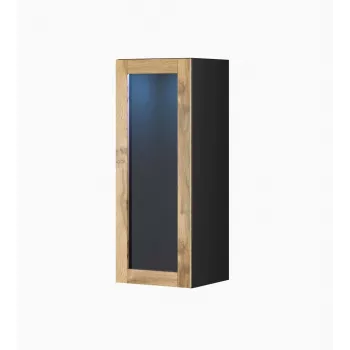 Vitrina Cama Meble VIGO 90 vidro, montagem na parede, 90×35×32 cm, preto/carvalho Wotan