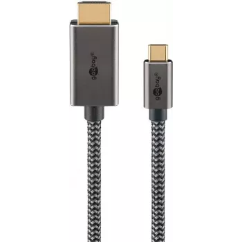 Cabo trançado USB-C para HDMI Goobay 4K a 60 Hz 3 m preto prateado - macho> (75701)