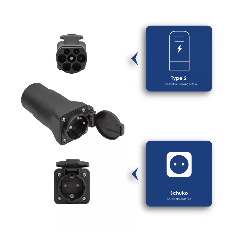 Akyga AK-SC-E29 Adaptador de estação de carregamento, Type 2 (ficha) para tomada Schuko, 13 A, 3,5 kW