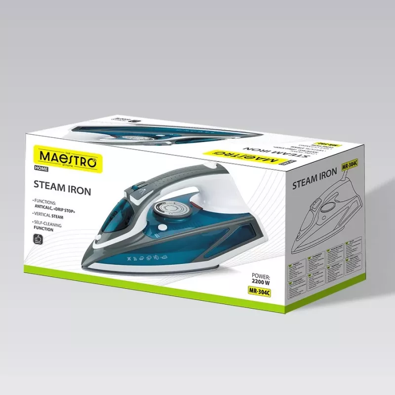 Ferro de engomar a vapor Maestro MR-304C, 2200 W, branco/azul – ferro de engomar a vapor para uso doméstico