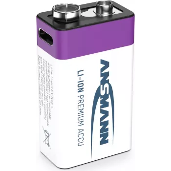 Ansmann ANS 1315-0005 - bateria Li-Ion 9V bloco 340 mAh 9 V pack de 1 - pilha recarregável