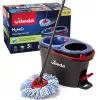 Vileda H2PrO Spin Mop conjunto, esfregona rotativa com sistema de dois depósitos e cabo telescópico, microfibra, preto/vermelho/azul
